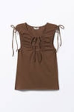 Brown - Sleeveless Tie Keyhole Top - 3