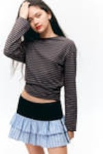 Dark Brown & Blue Stripes - Boxy Sleeve T-Shirt - 1