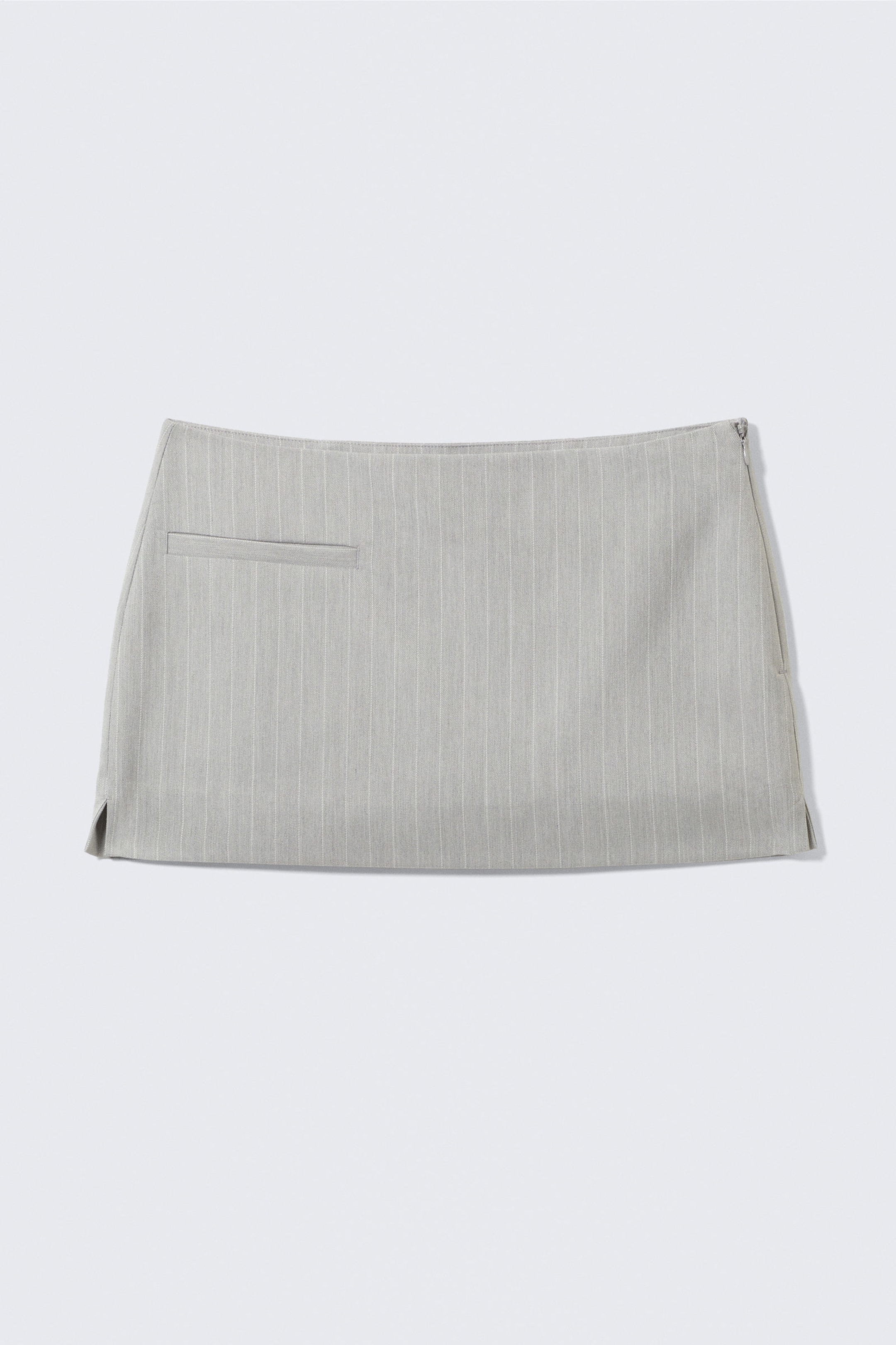 Light Grey - Pinstripe - Low Waisted Mini Suiting Skirt - 4