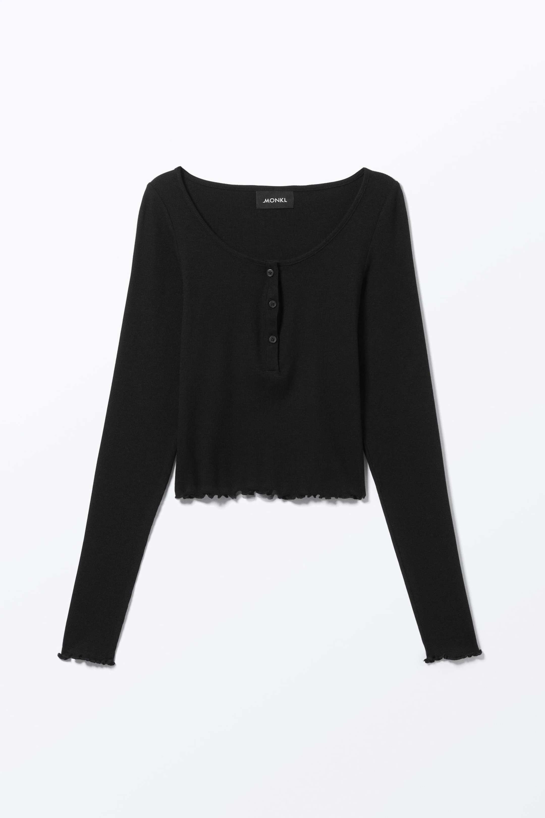 Black - Ribbed Mini Henley Top - 3