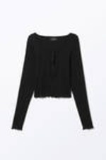 Black - Ribbed Mini Henley Top - 3
