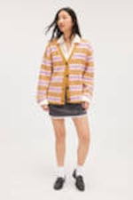 Dark Yellow Stripe - Fluffy knit cardigan - 1