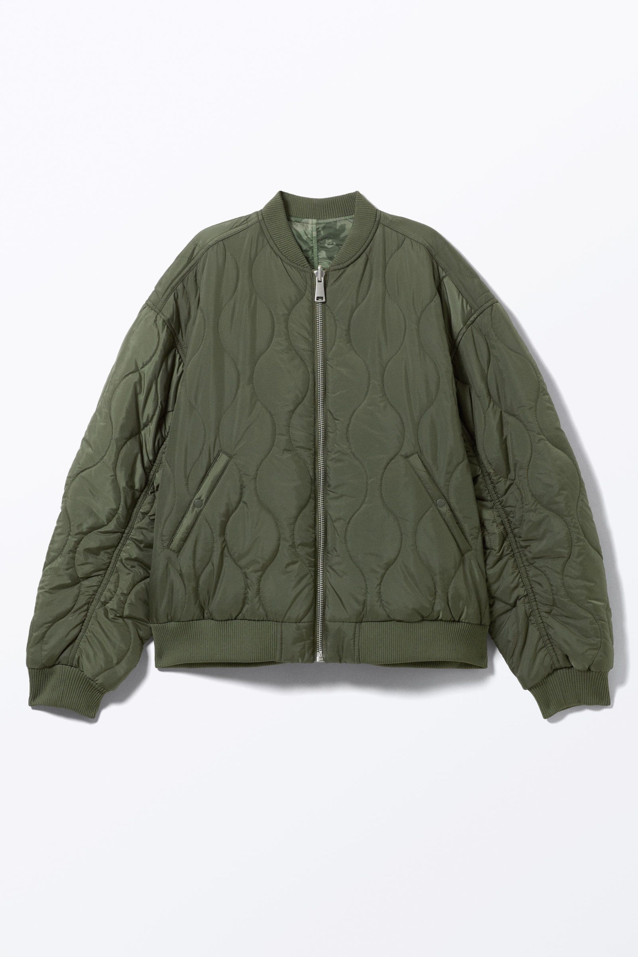 Dark Khaki - Floral - Loose Reversible Bomber Jacket - 5