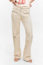 Light Beige - Low Waisted Bootcut Twill Trousers - 2