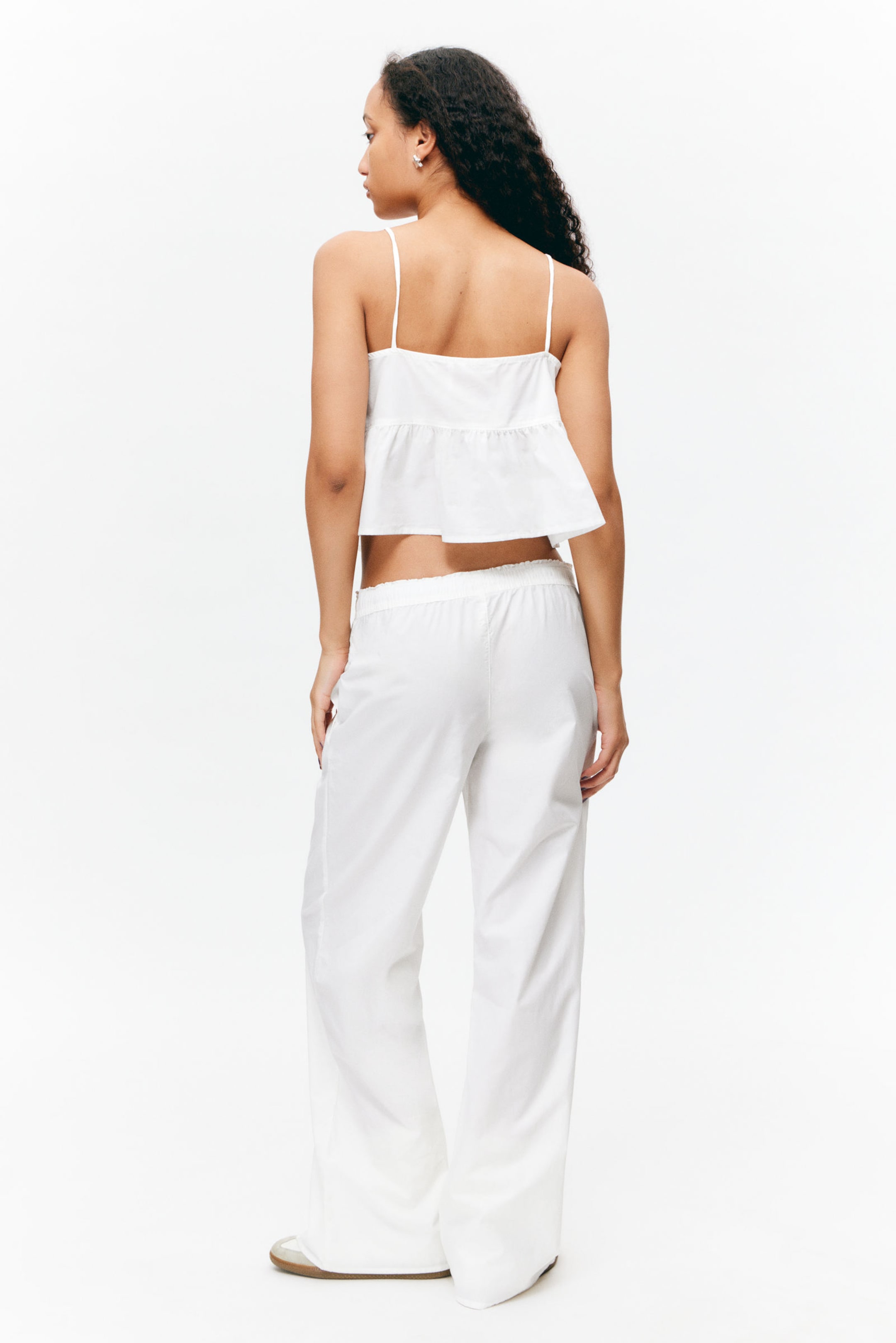 White - Cotton Poplin Tie-Front Pyjama Top - 2