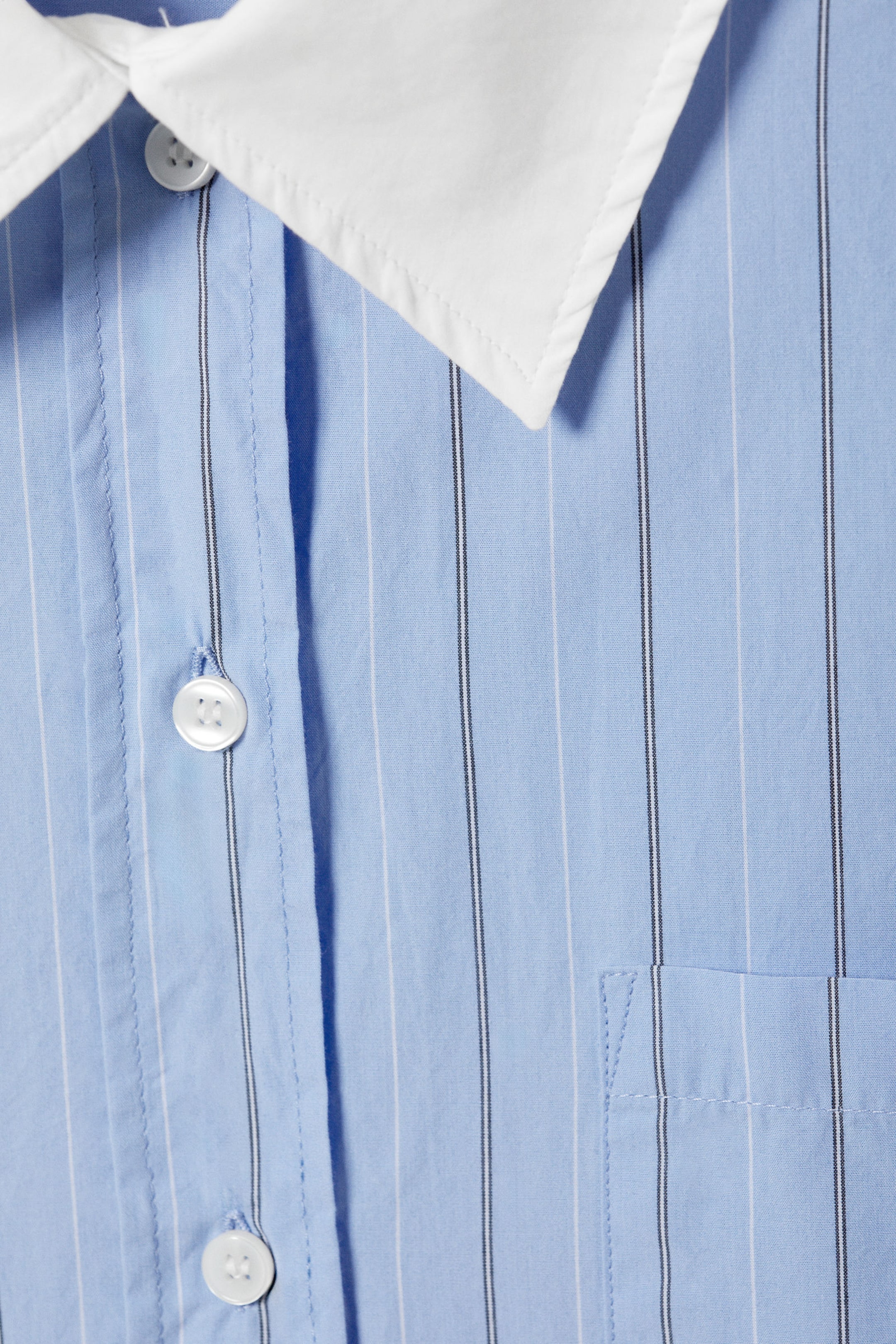 Striped Light Blue - Long-Sleeved Oversized Poplin Shirt - 4