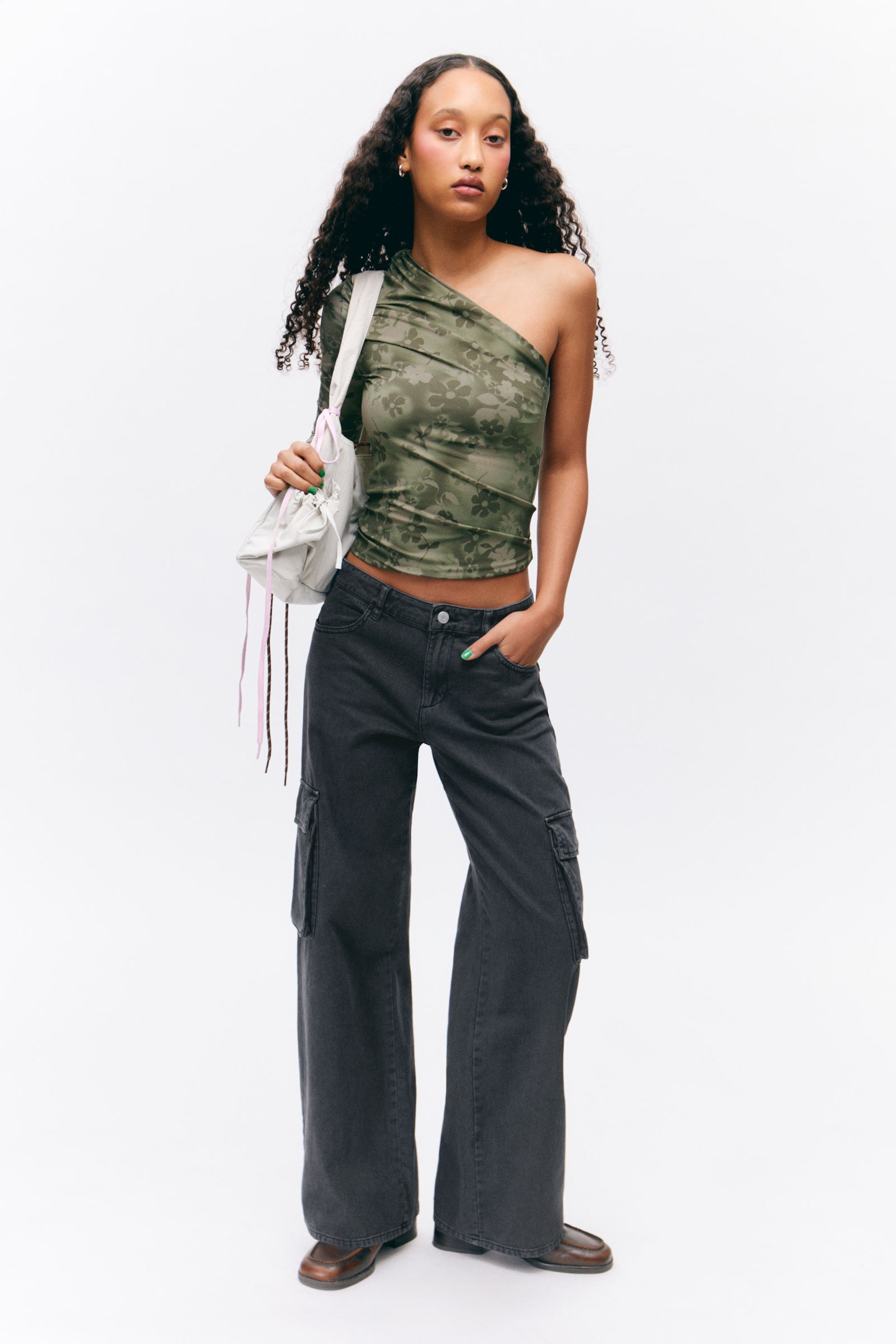 #33363A - Loose Fit Low Waist Twill Cargo Trousers - 1