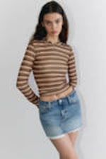 Striped Khaki - Long-Sleeved Hooded Top - 0
