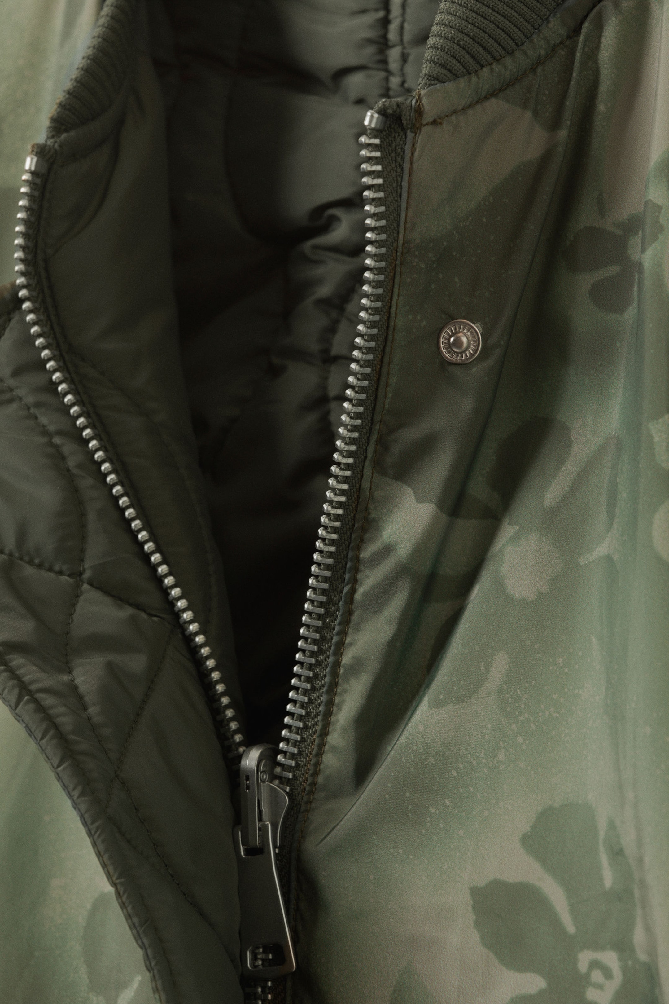Dark Khaki - Floral - Loose Reversible Bomber Jacket - 7