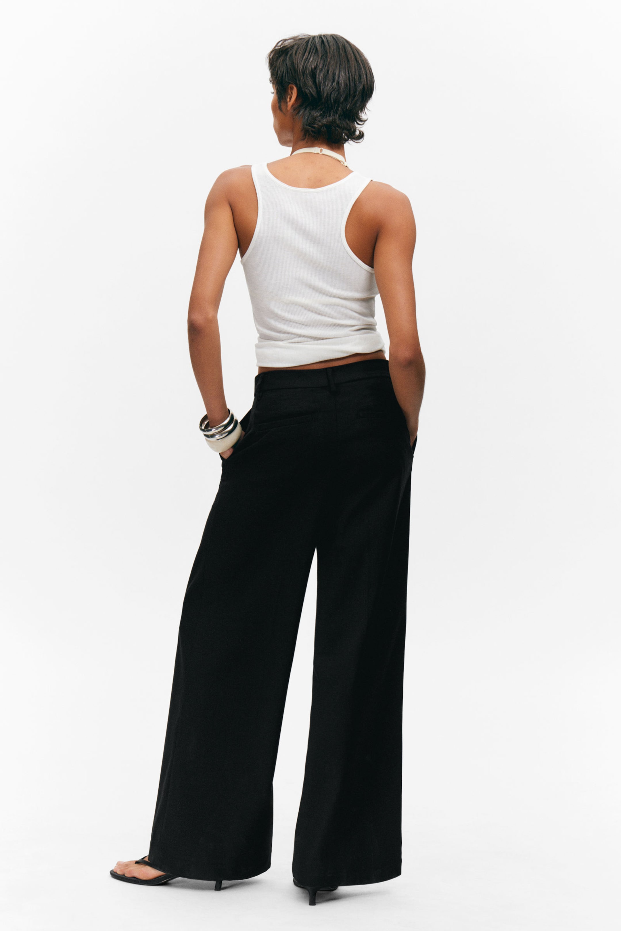 Black - Pleated High Waist Wide Leg Suiting Trousers - 3