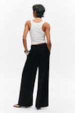 Black - Pleated High Waist Wide Leg Suiting Trousers - 3
