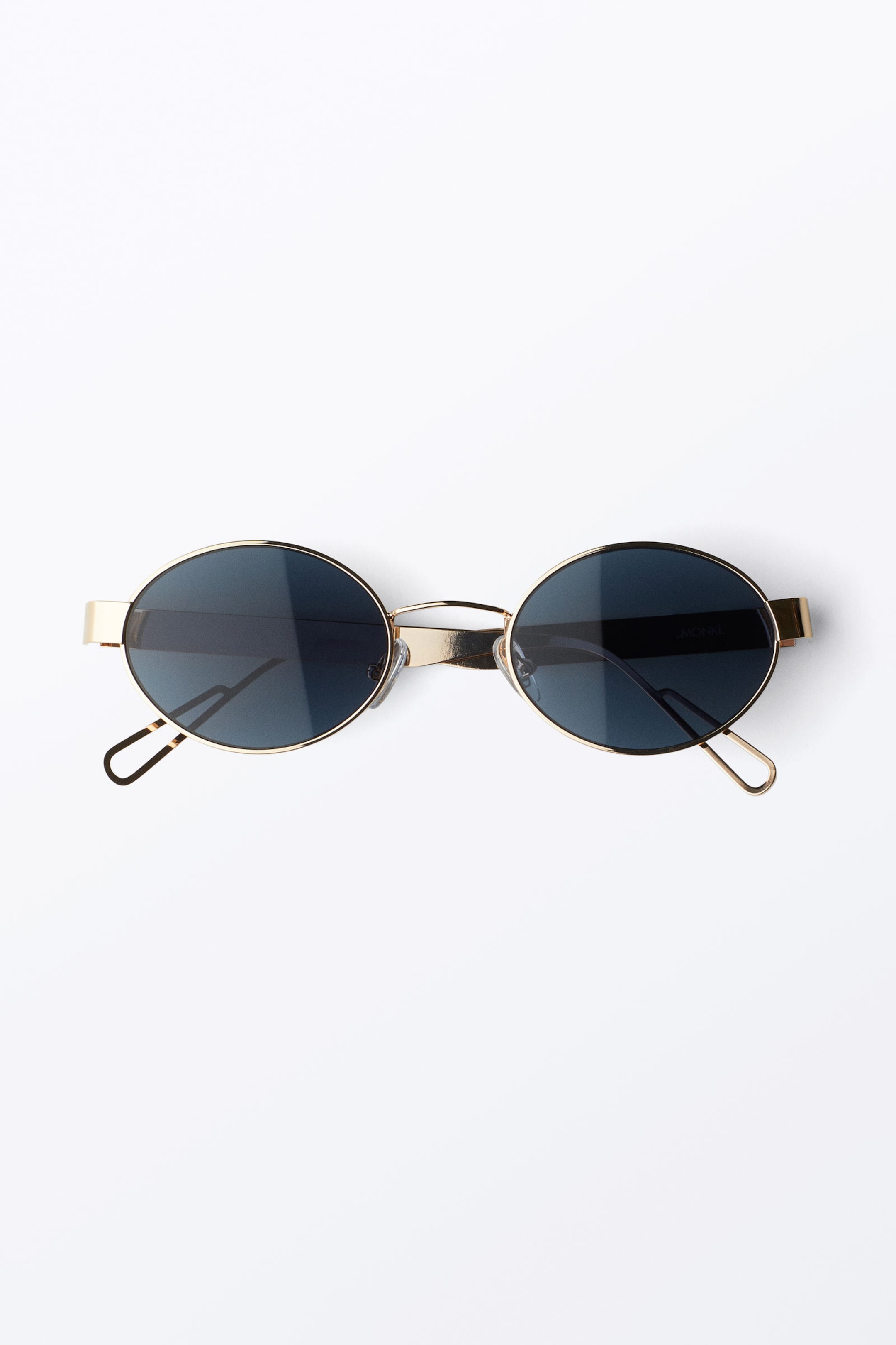 Golden - Dark Blue Lenses - Minimal Metal Oval Sunglasses - 2