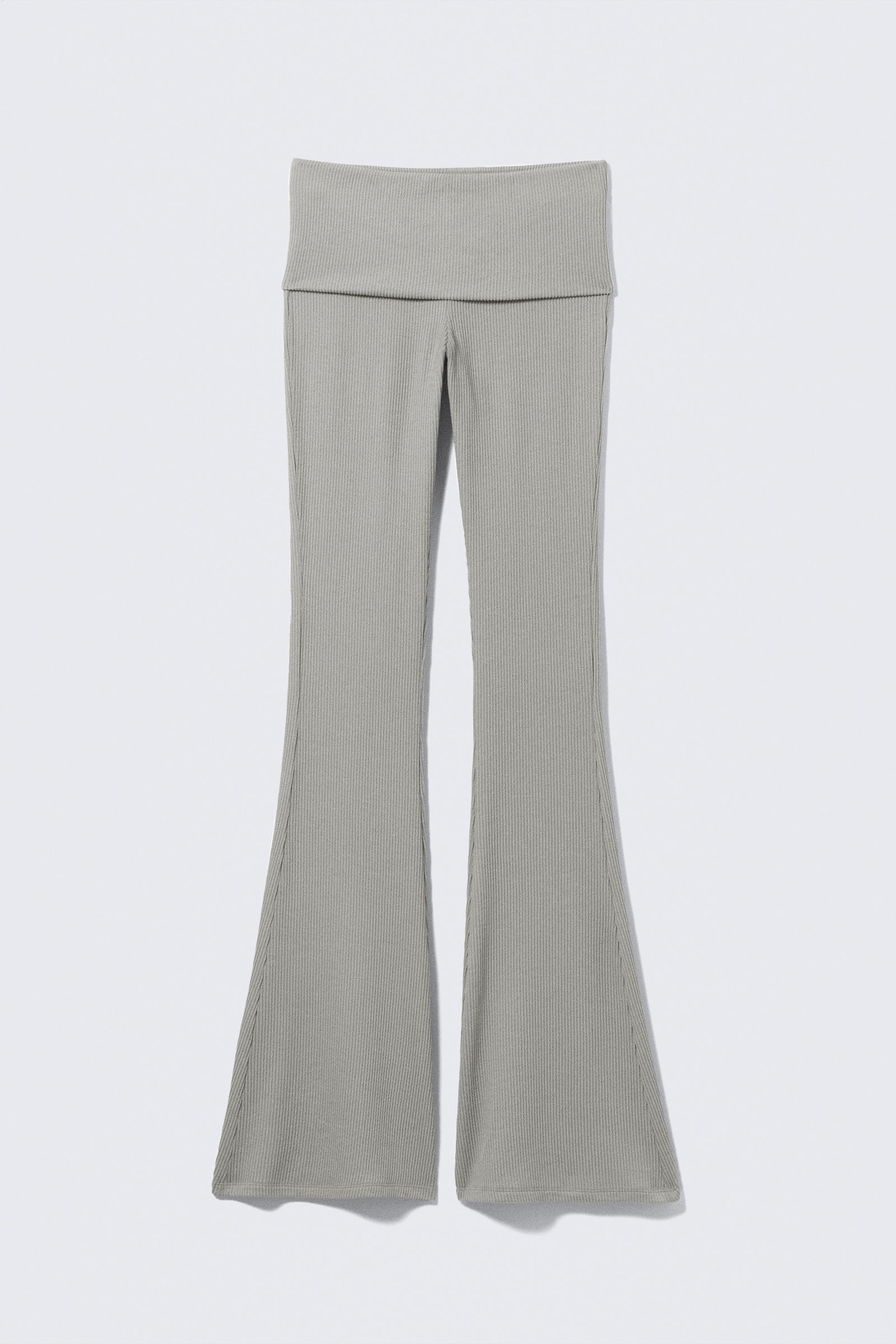 Dusty Grey - Low Waist Flared Ribbed Trousers - 4