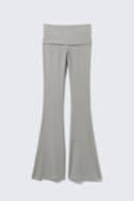 Dusty Grey - Low Waist Flared Ribbed Trousers - 4