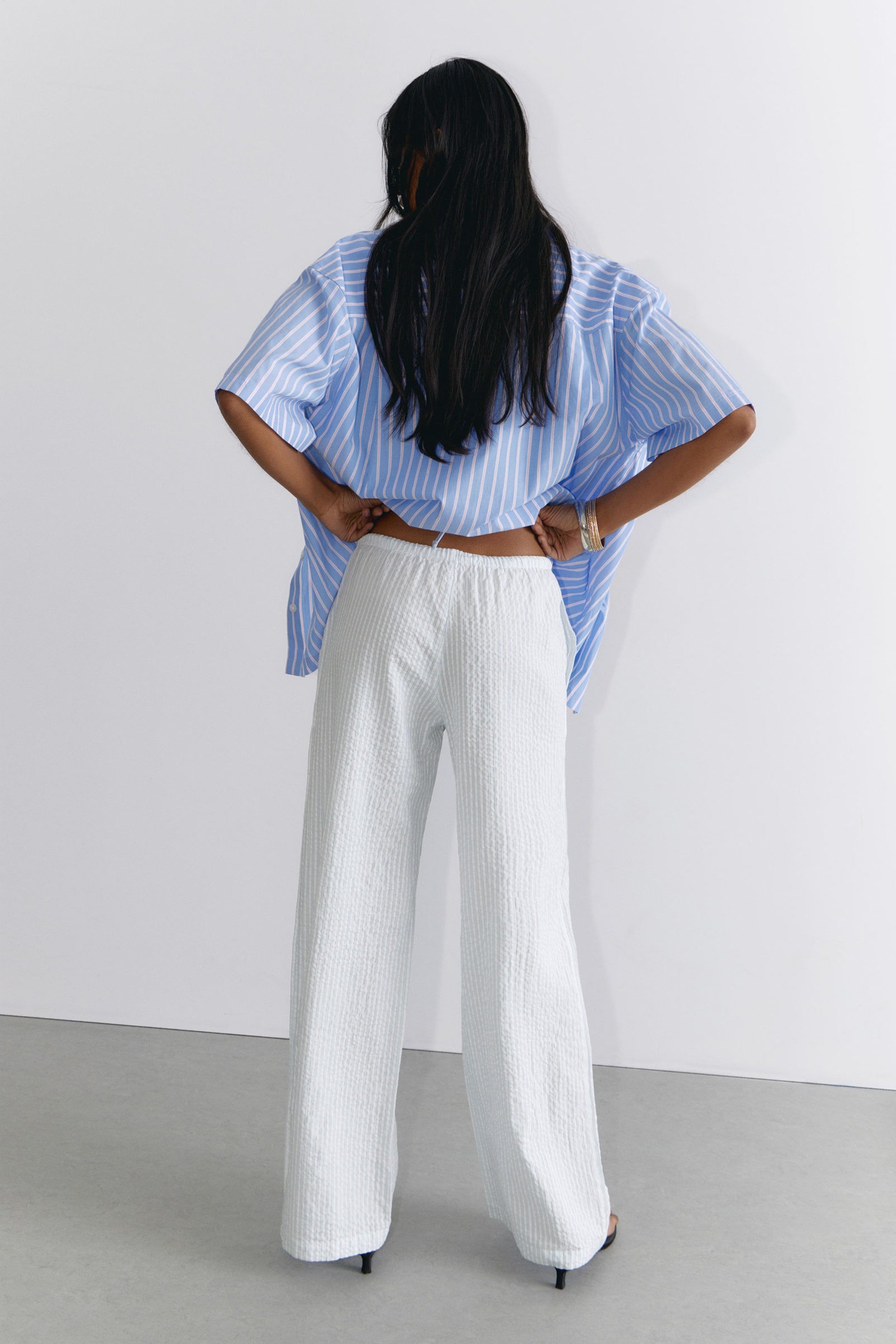 White - Blue Stripes - Low-Rise Relaxed Pull-on Trousers - 3