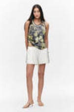 Dark Floral - Mesh Drawstring Tank Top - 2