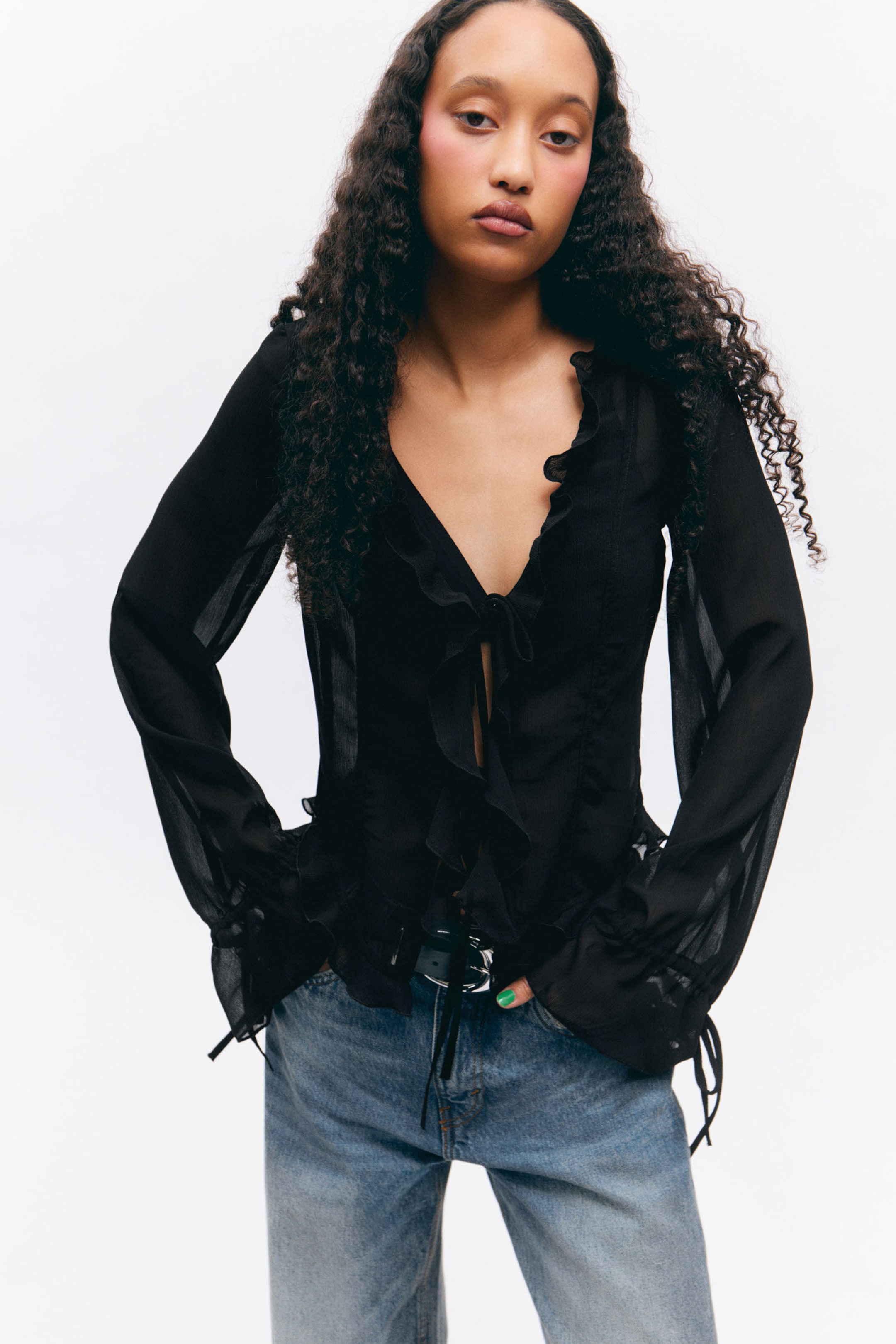 #272628 - Skir chiffongblus med knyt - 1