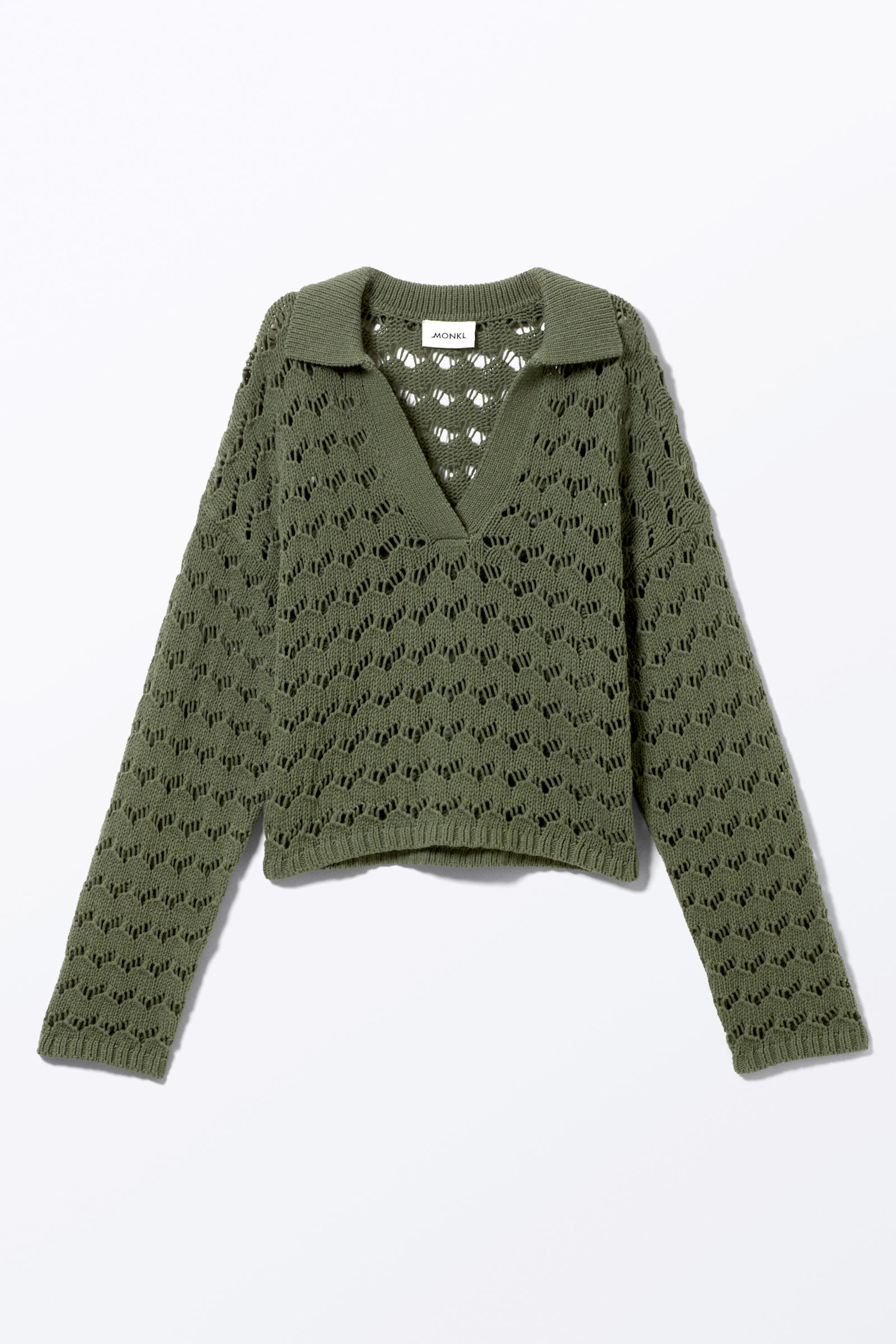 Dark Khaki Green - Loose Open-Knit Sweater - 3