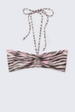 Pink - Tiger Stripes - Drawstring Bandeau Halter Bikini Top - 3