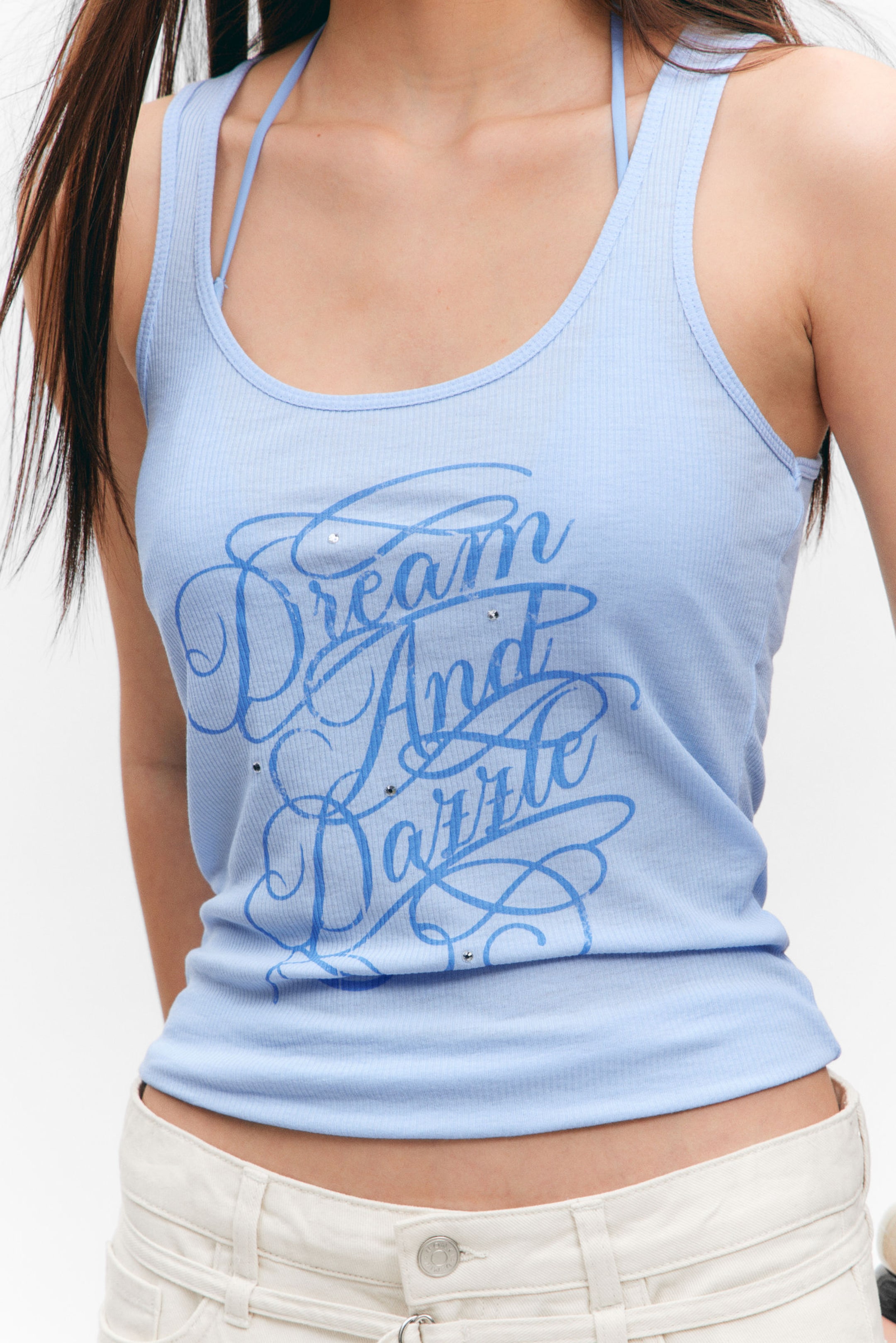 Light Blue - Dream & dazzle - Printed Fitted Tank Top - 2