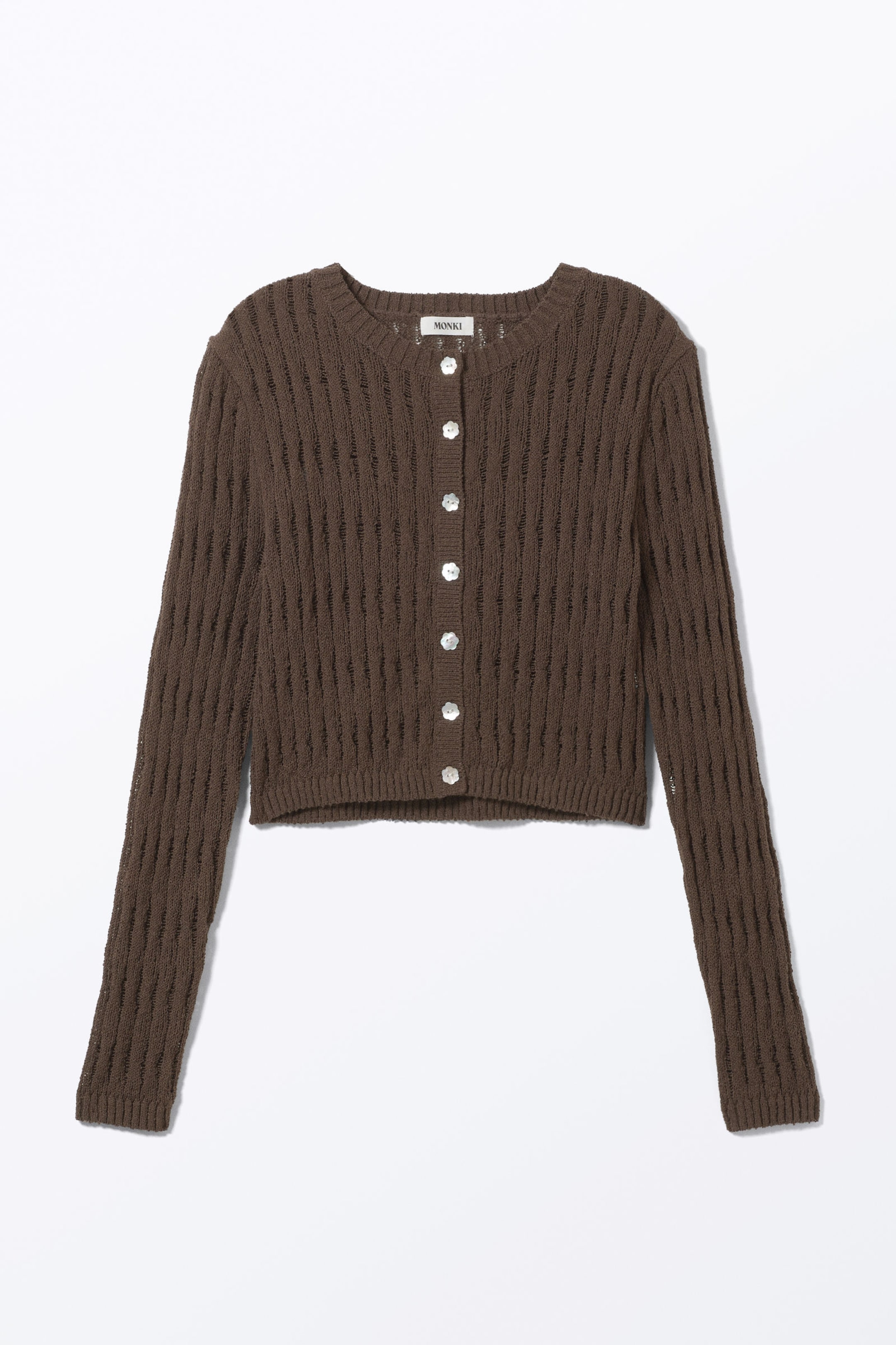 Dark Brown - Fitted Long-Sleeved Knitted Cardigan - 3