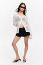 Black - Frilled Lace Mini Shorts - 2
