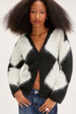 Black White - Fluffy knit cardigan - 0