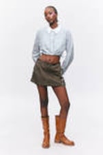 Blue & White Stripes - Cropped Loose Cargo Shirt - 0