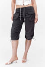 Dark Grey - Ultra-Low Rise Cargo Capri Trousers - 2