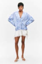 Washed Blue - Tie-dye - Jacquard Knitted Cotton Cardigan - 1