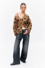 Brown - Leopard - Fluffy knit cardigan - 0