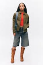 Dark Khaki Green - Two-way Zip Oxford Jacket - 0