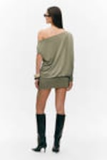 Khaki Green - Draped Jersey One-Sleeved Dress - 2