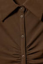 Dark Brown - Short-Sleeved Mini Shirt Dress - 4