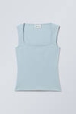 Light Blue - Antonia Square Neck Top - 0