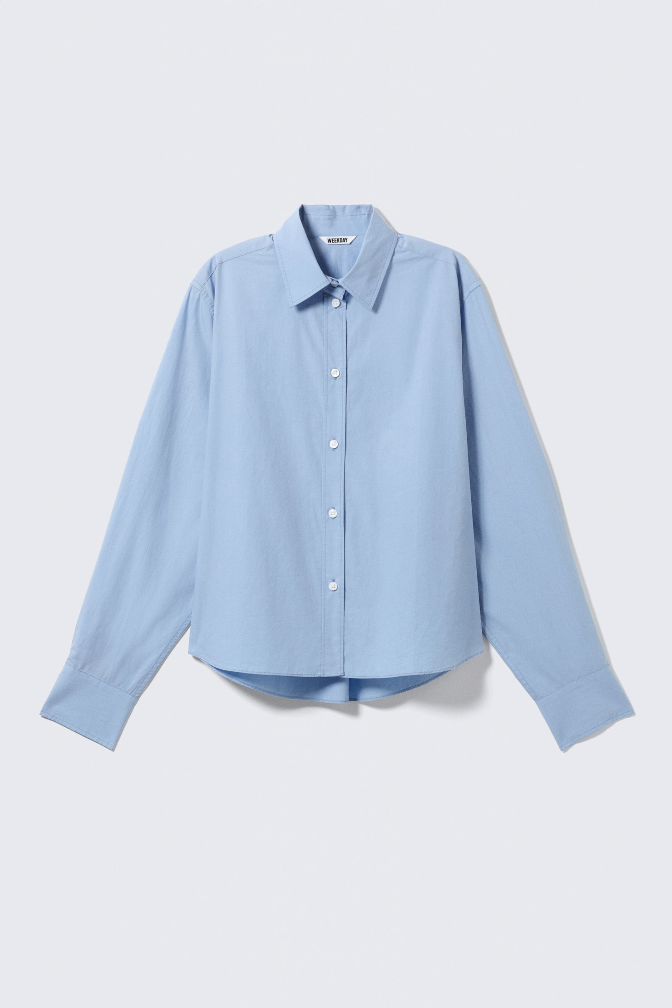 #90A9D1 - Relaxed Cropped Long-Sleeved Cotton Shirt - 1