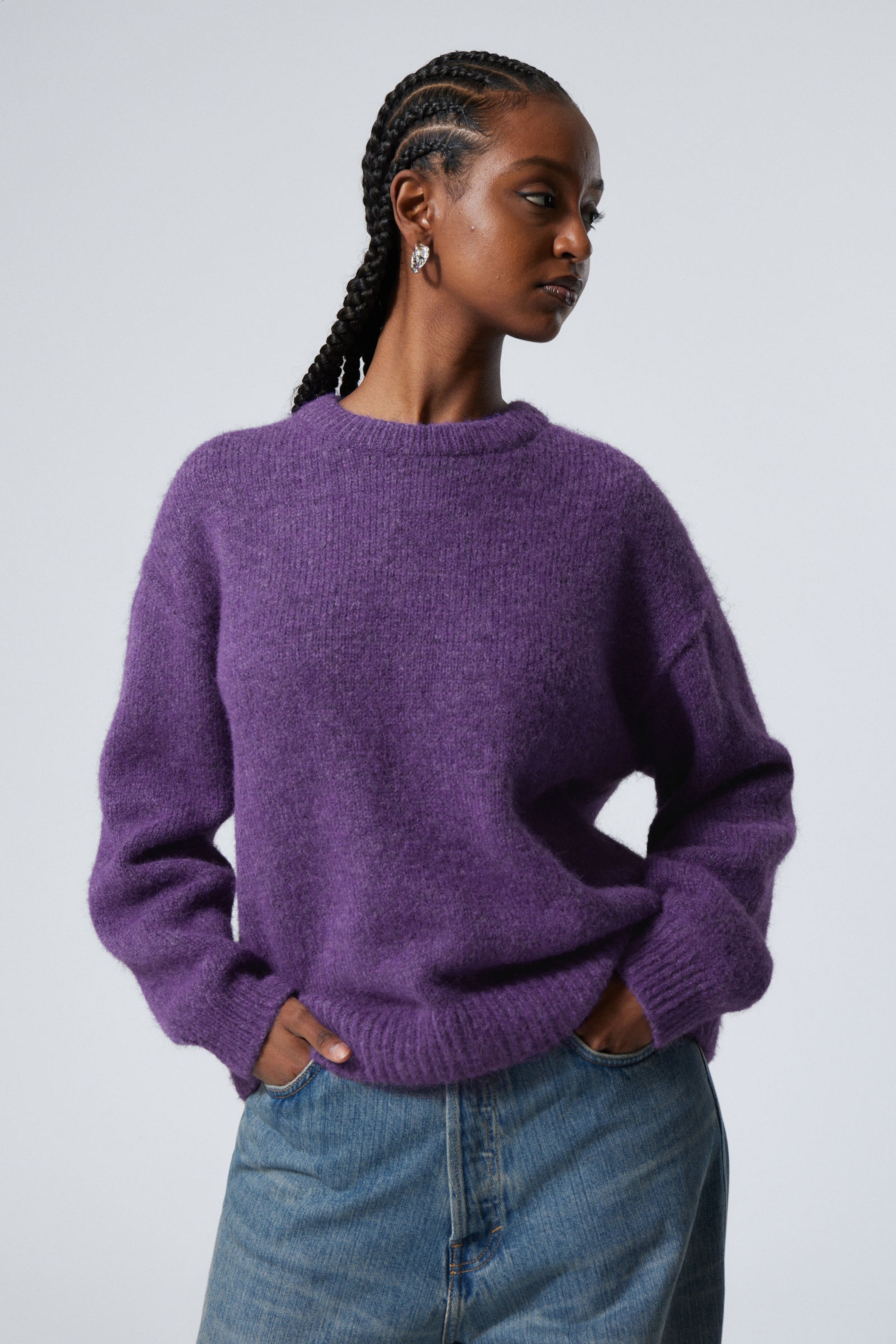 NEW buy NWT FREE PEOPLE Stormy Pullover Sweater Lavender Purple Boucle Knit WOOL XS