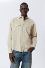 Light Beige - Loose Long-Sleeved Cotton Twill Shirt - 1