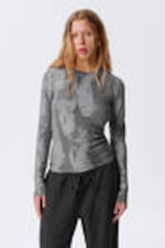 Grey Jacquard - Fitted Long-Sleeve Jacquard Top - 0