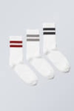 Red Grey Black Stripe - 3-pack Striped Sport Socks - 0