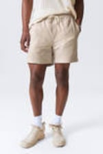 Beige Stripe - Striped Linen Blend Shorts - 1