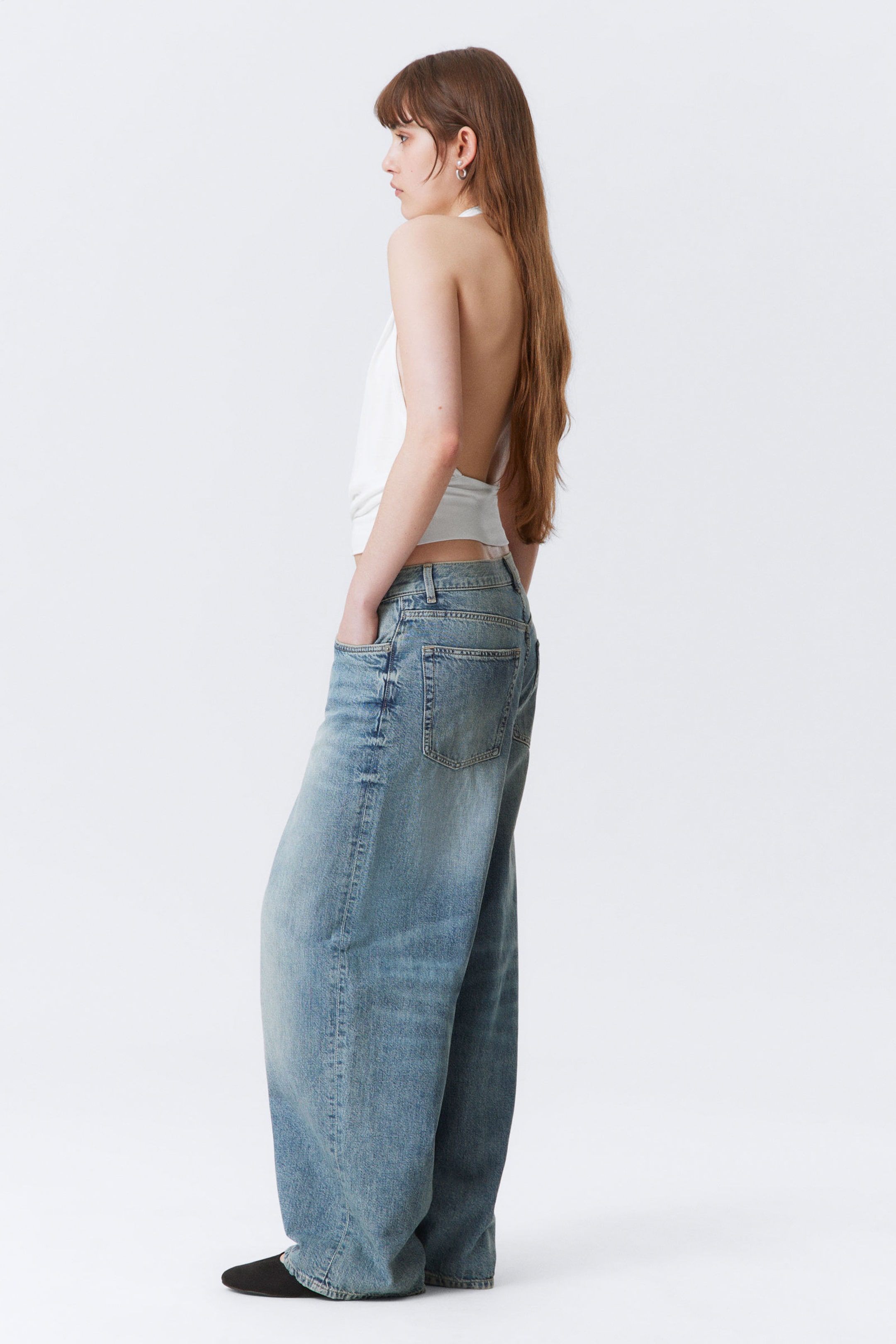 White - Draped Halter Jersey Top - 2