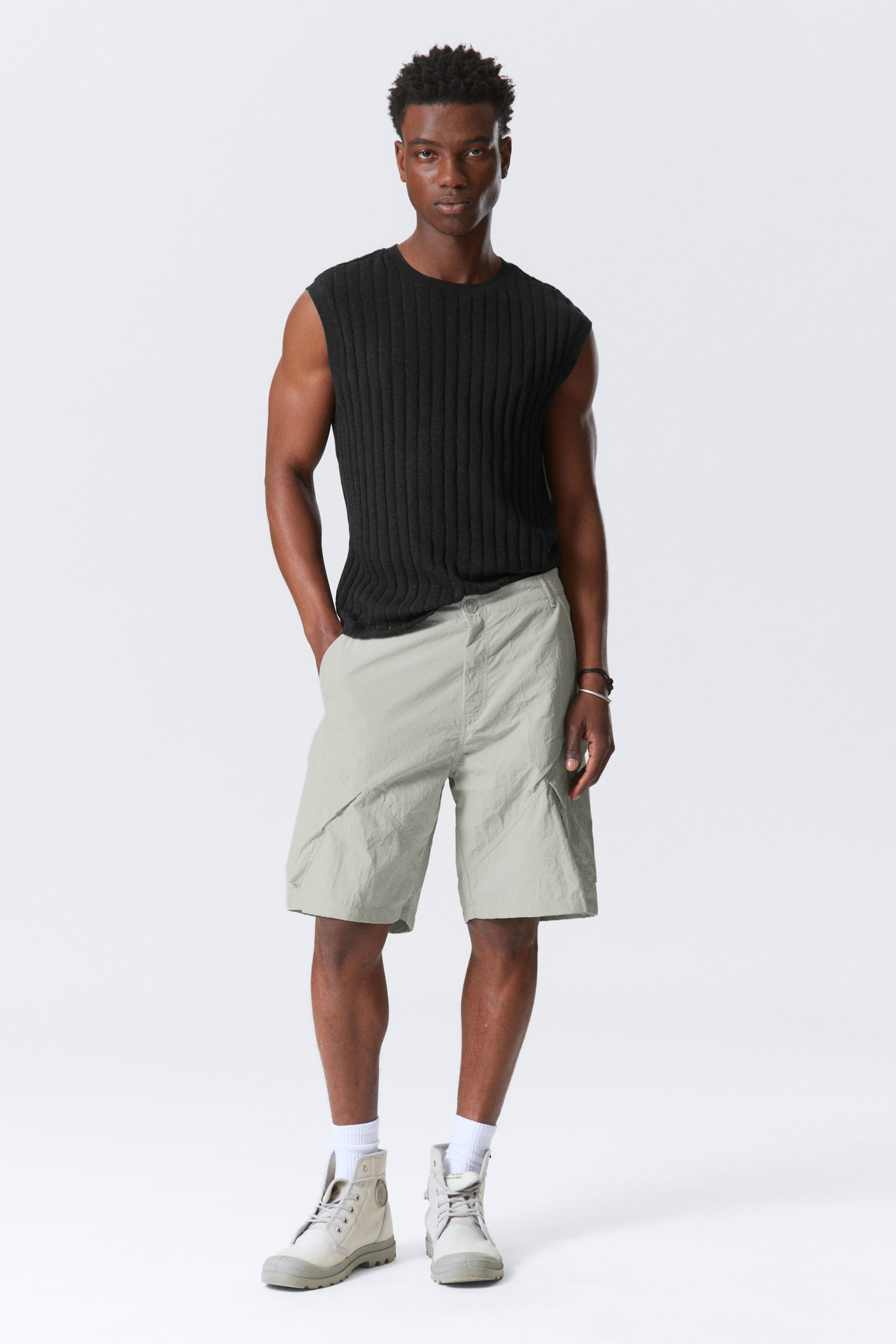 #B6B7B1 - Tilted Relaxed Cargo Shorts - 1