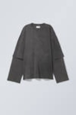 Bleached Wash Black - Oversized Double Longsleeve Top - 0