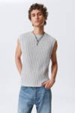 Lichtgrijs gemêleerd - Katoenen tanktop met boxy structuur - 0