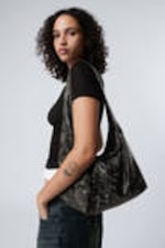 Coated Black - Coated Rectangular Shoulder Bag - 1