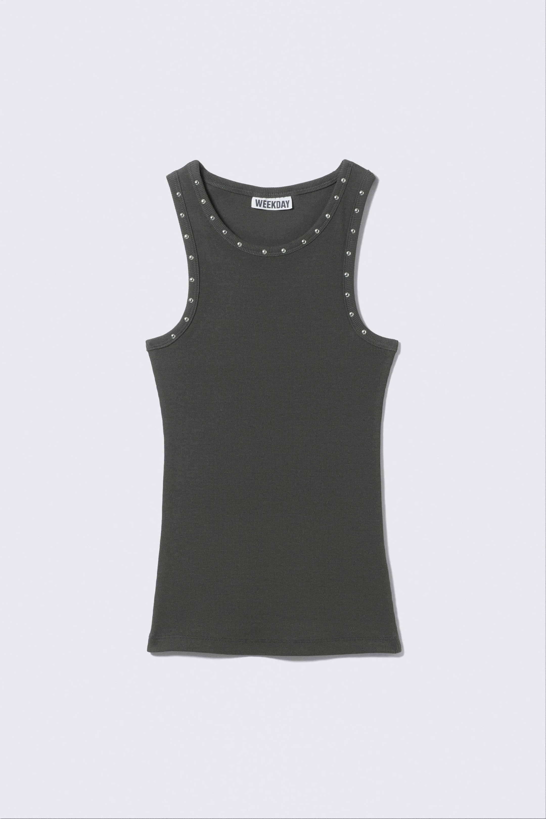 Dark Grey - Studs - Stud Detailed Tank Top - 4