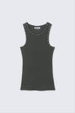 Dark Grey - Studs - Stud Detailed Tank Top - 4