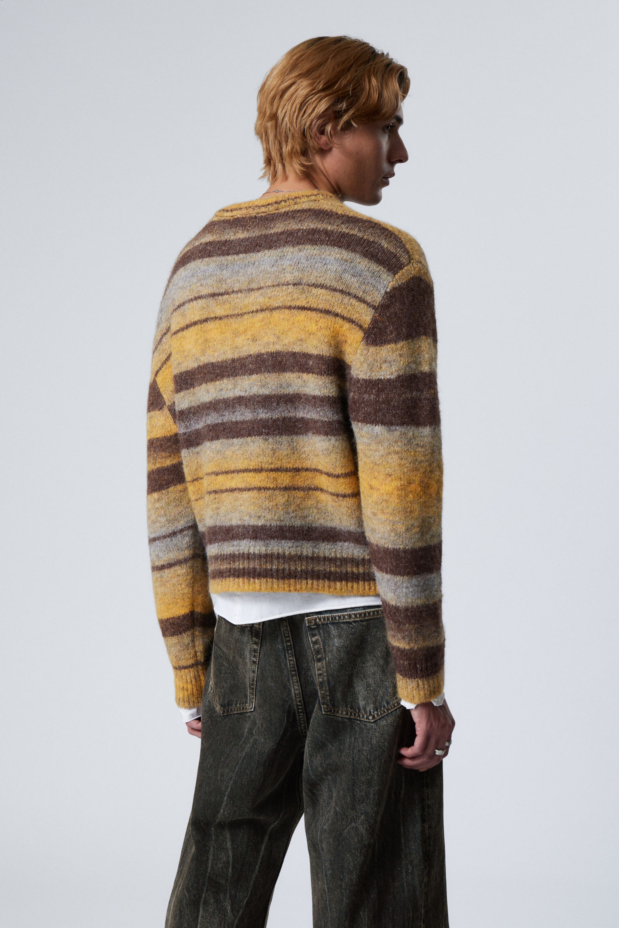 Yellow/Brown Stripe - Striped Regular Fit Sweater - 3