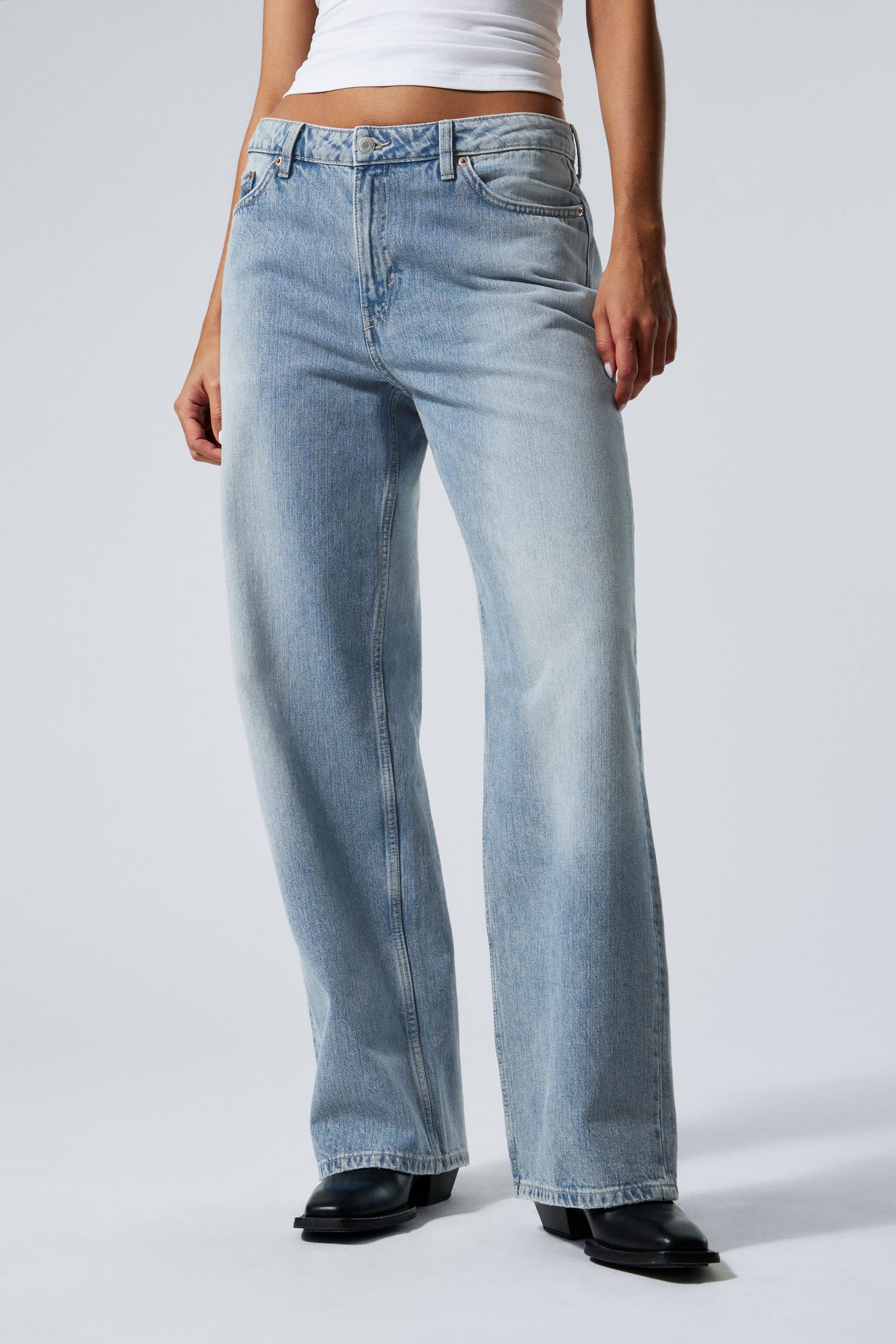 area mid rise loose wide leg jeans - Blue Fade - Medium Blue